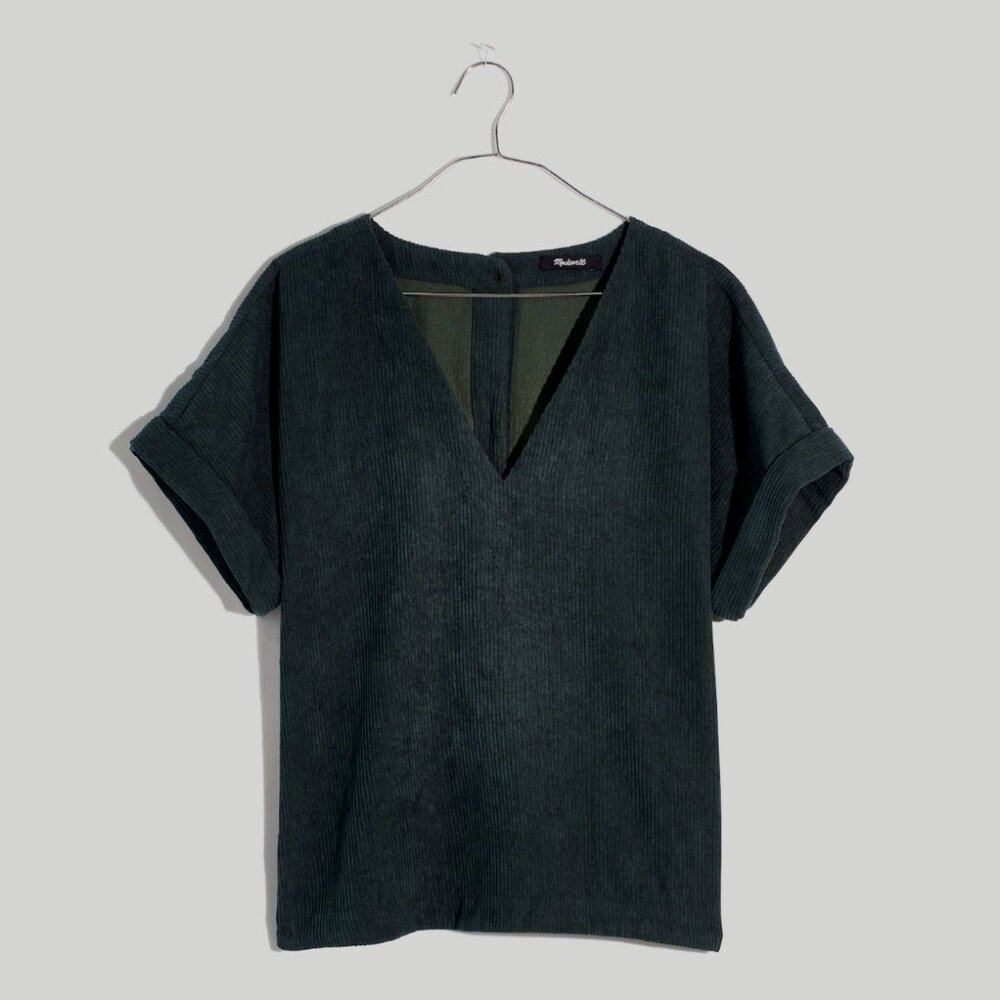 Madewell Corduroy V-Neck Top Forest Green